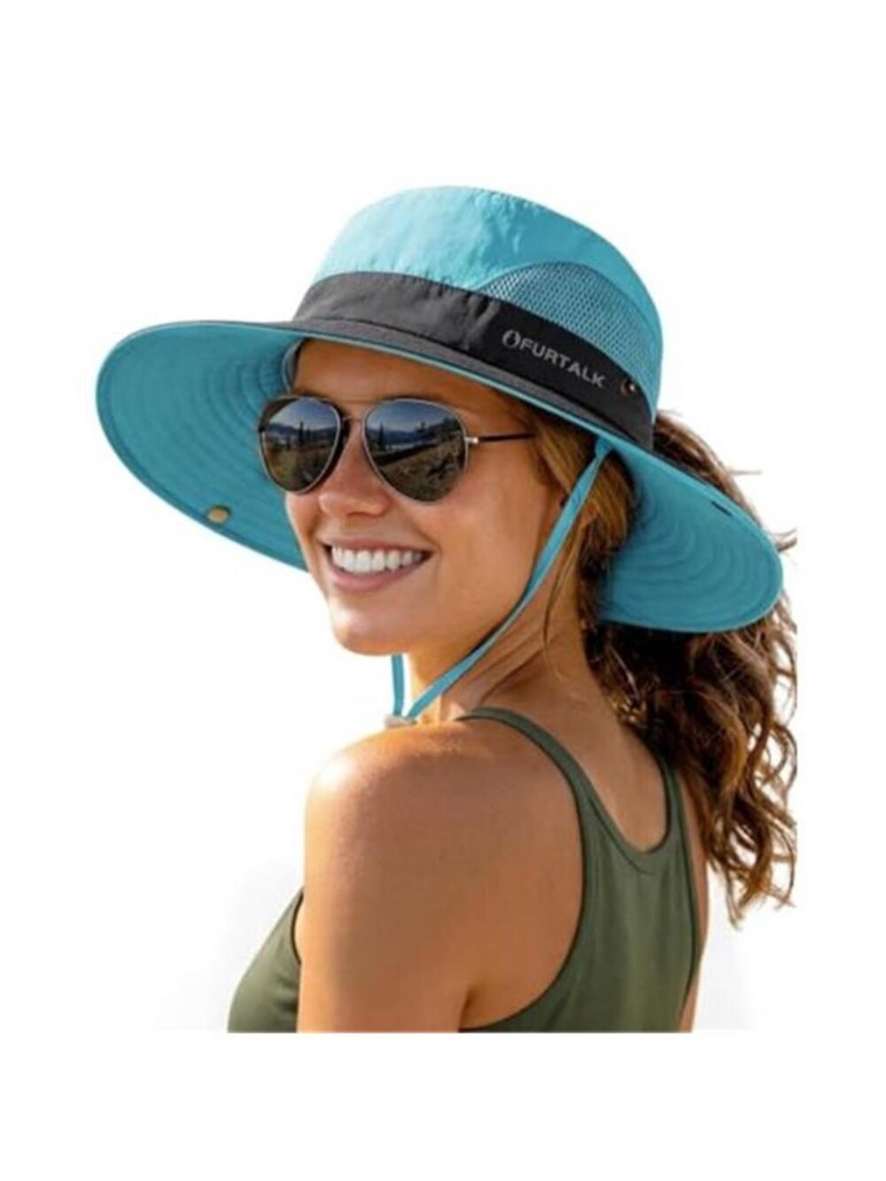 Womens Sun Hat with Ponytail Hole Beach Hiking Summer Wide Brim UPF 50+